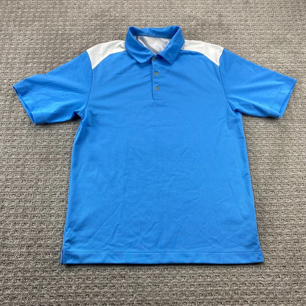 Nike Golf Shirt Men Small S Blue White Embroidered Back Collar Swoosh Fit Dry